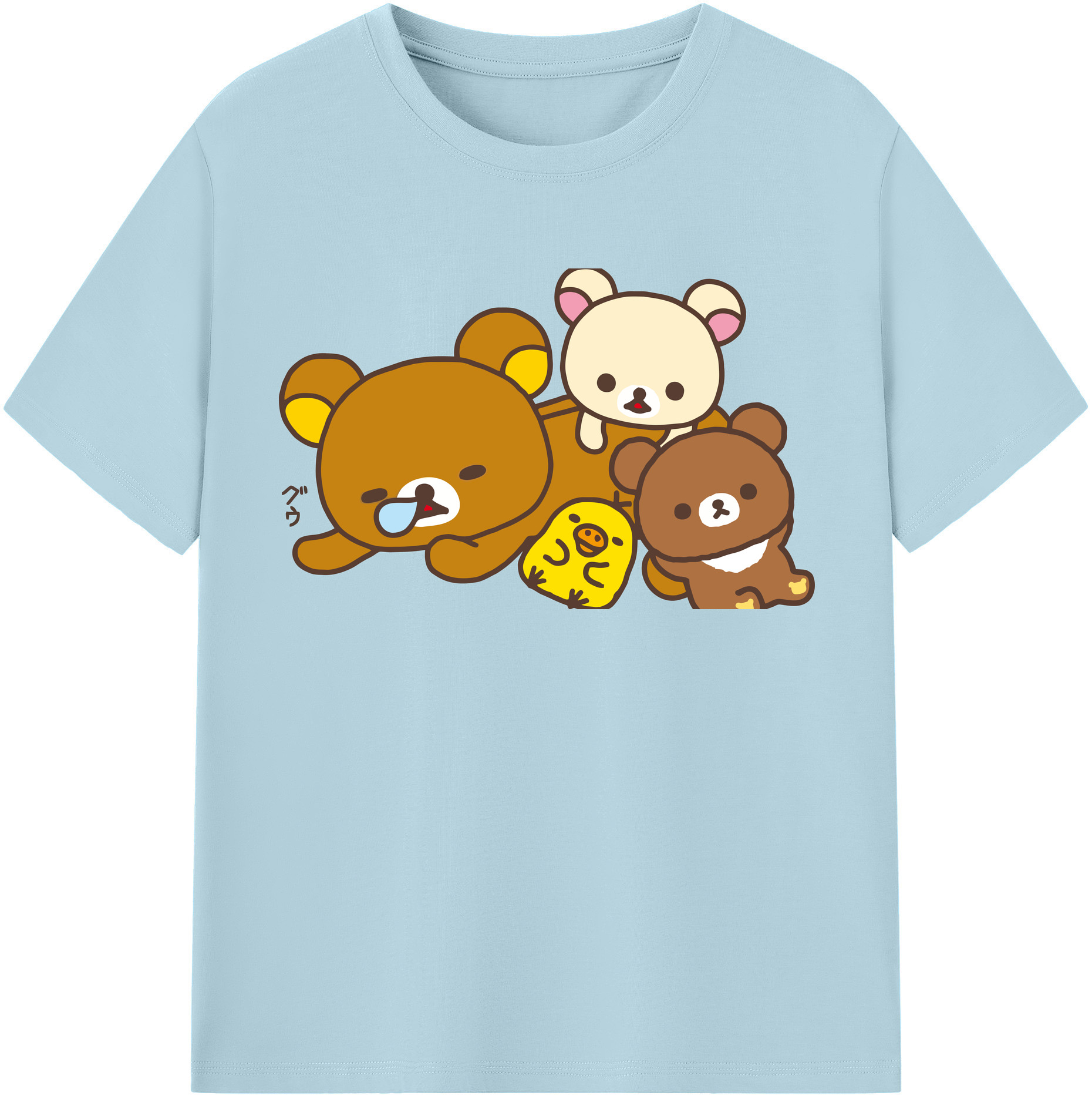（画像用） リラックマ リラックマ キイロイトリ Rilakkuma Korilakkuma Kiiroitori 綿100％半袖Tシャツ（フロントプリント）
